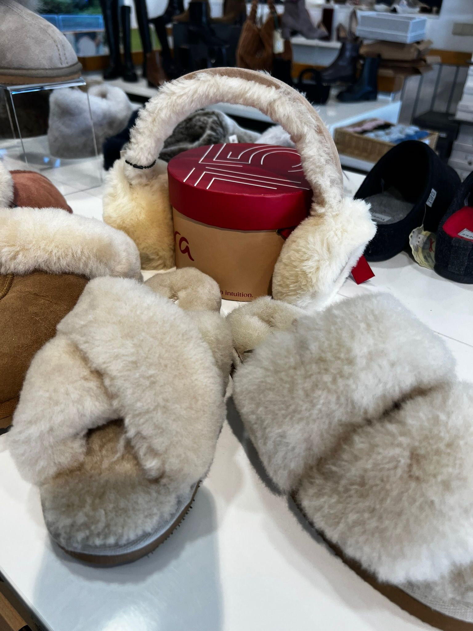 Kuschelige Fellpantoffeln und Ohrenwärmer bei Shoez